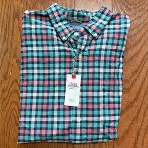 NWT Izod Saltwater Men's Newport Oxford Plaid Shirt - Blue and Pink